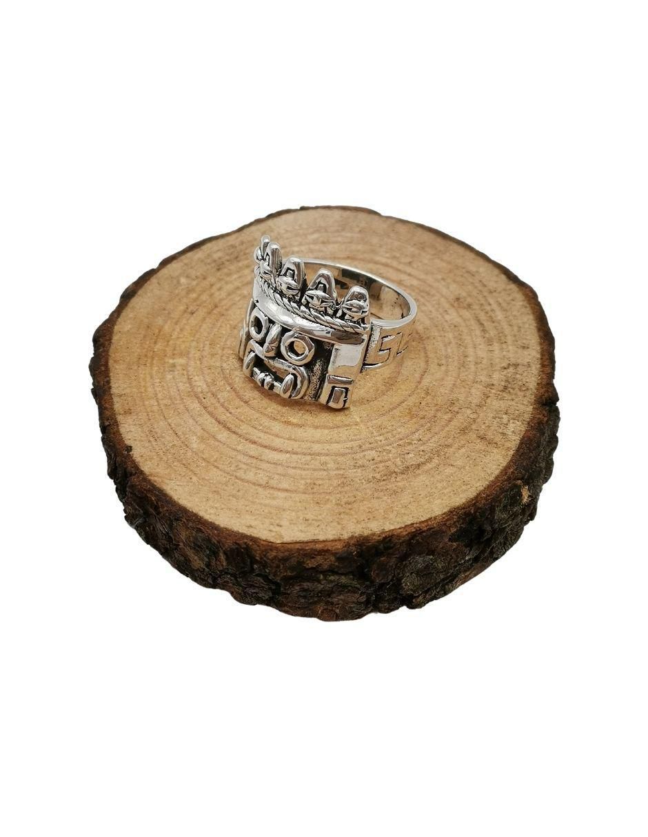 Anillo rectangular Tlaloc Sencillo P 925 de plata pulido