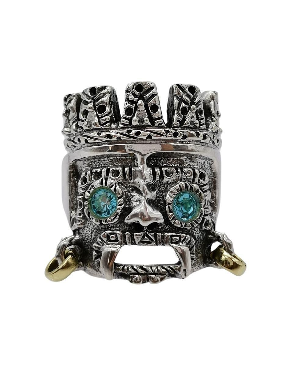 Anillo rectangular Tlaloc Con Aretes P 925 de plata pulido Anillo rectangular Tlaloc Con Aretes P 925 de plata pulido
