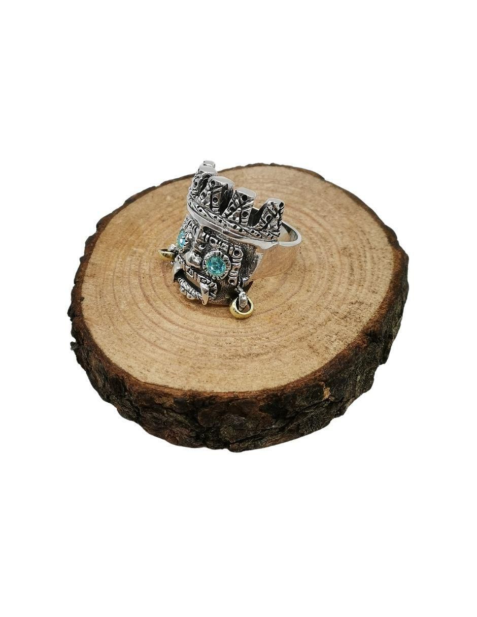 Anillo rectangular Tlaloc Con Aretes P 925 de plata pulido 3