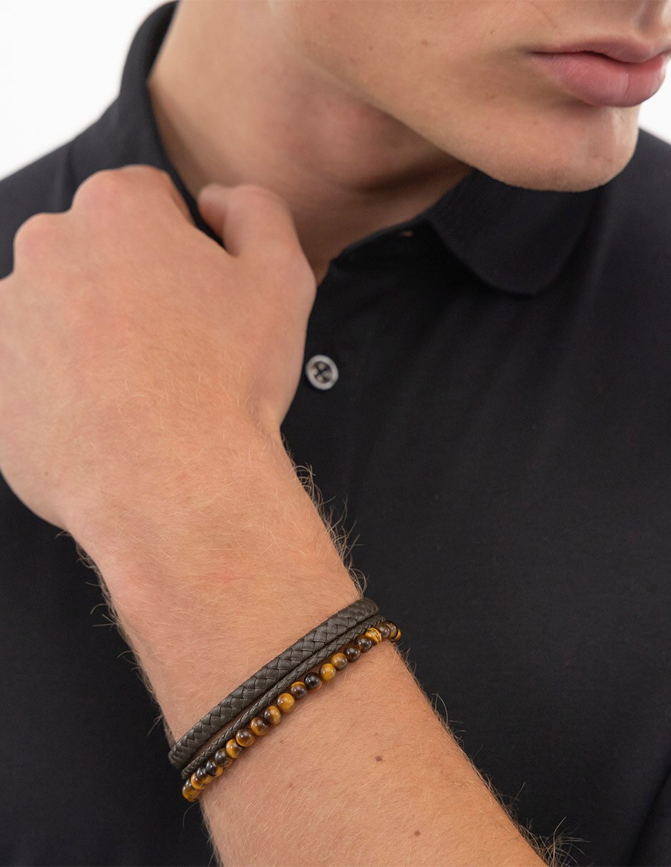 Brazalete con ojo de tigre Sphere Mixed acabado mate 5