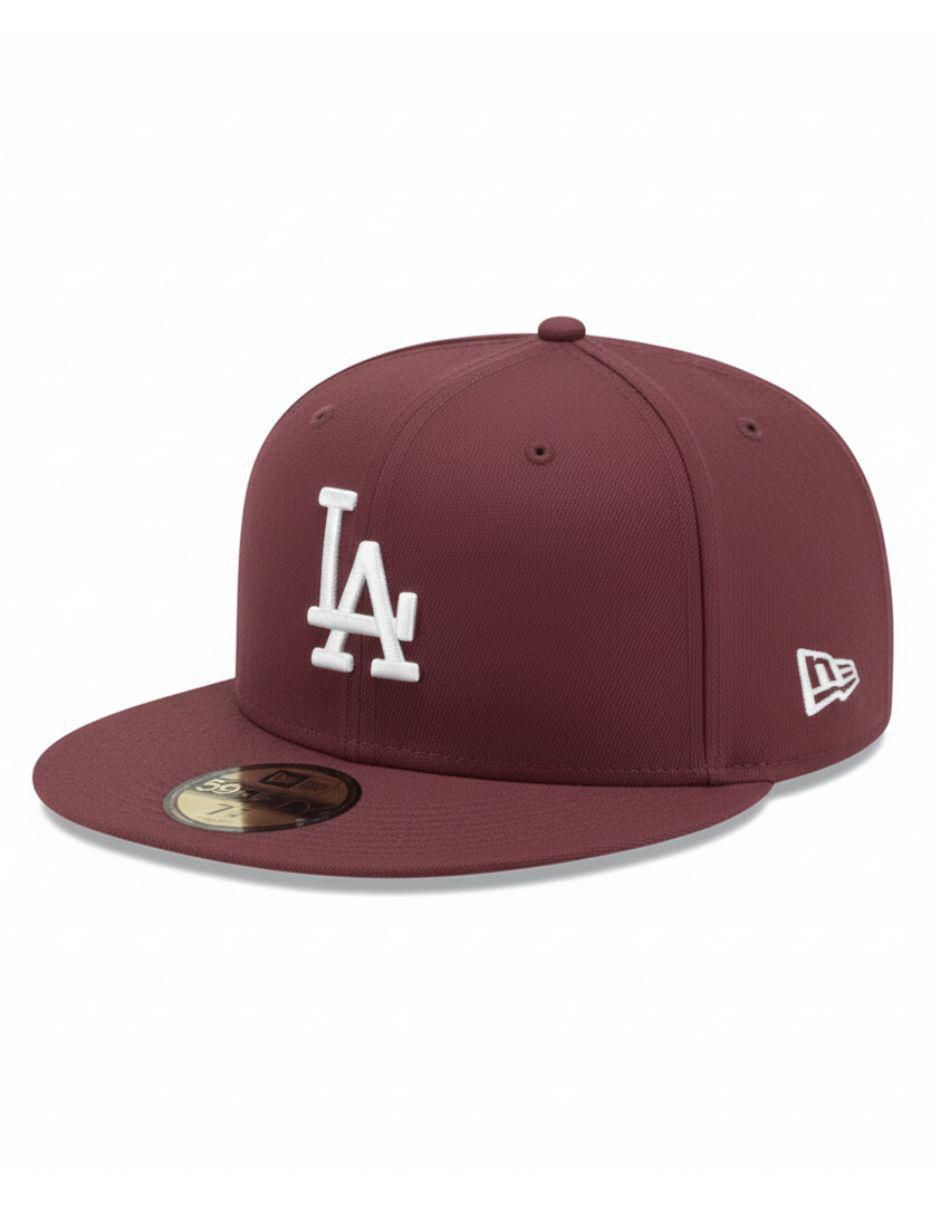 Gorra visera plana cerrada para béisbol 5950 Maroon Los Angeles Dodgers para hombre