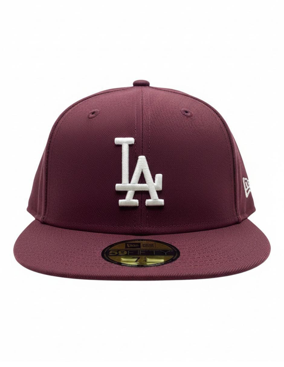 Gorra visera plana cerrada para béisbol 5950 Maroon Los Angeles Dodgers para hombre