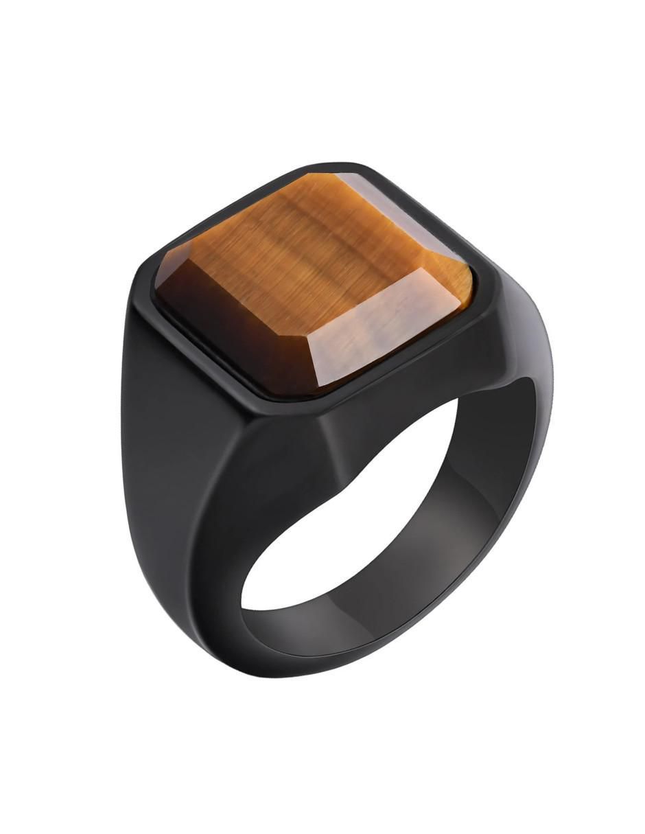 Anillo cuadrada Black ojo de tigre pulido