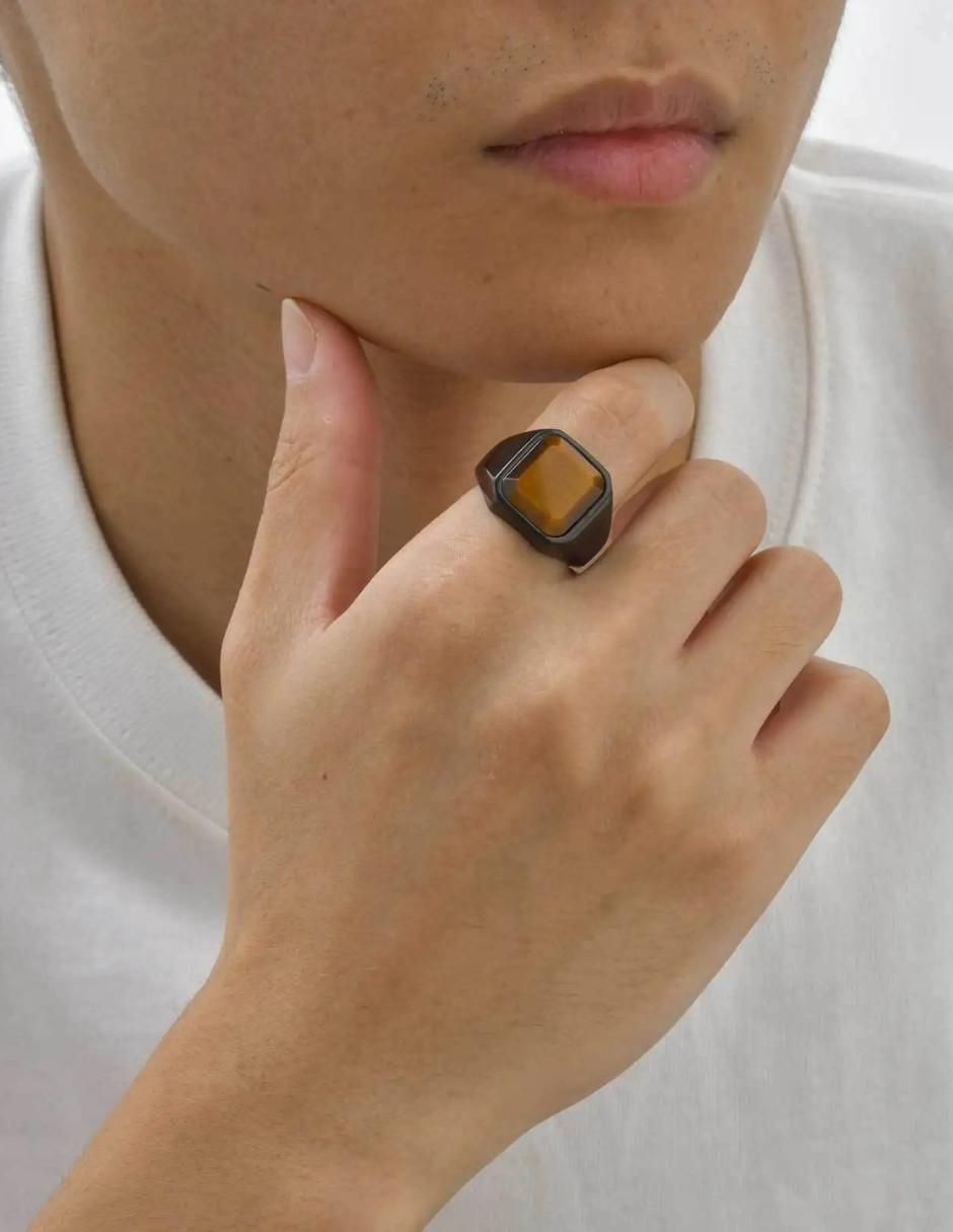 Anillo cuadrada Black ojo de tigre pulido 5
