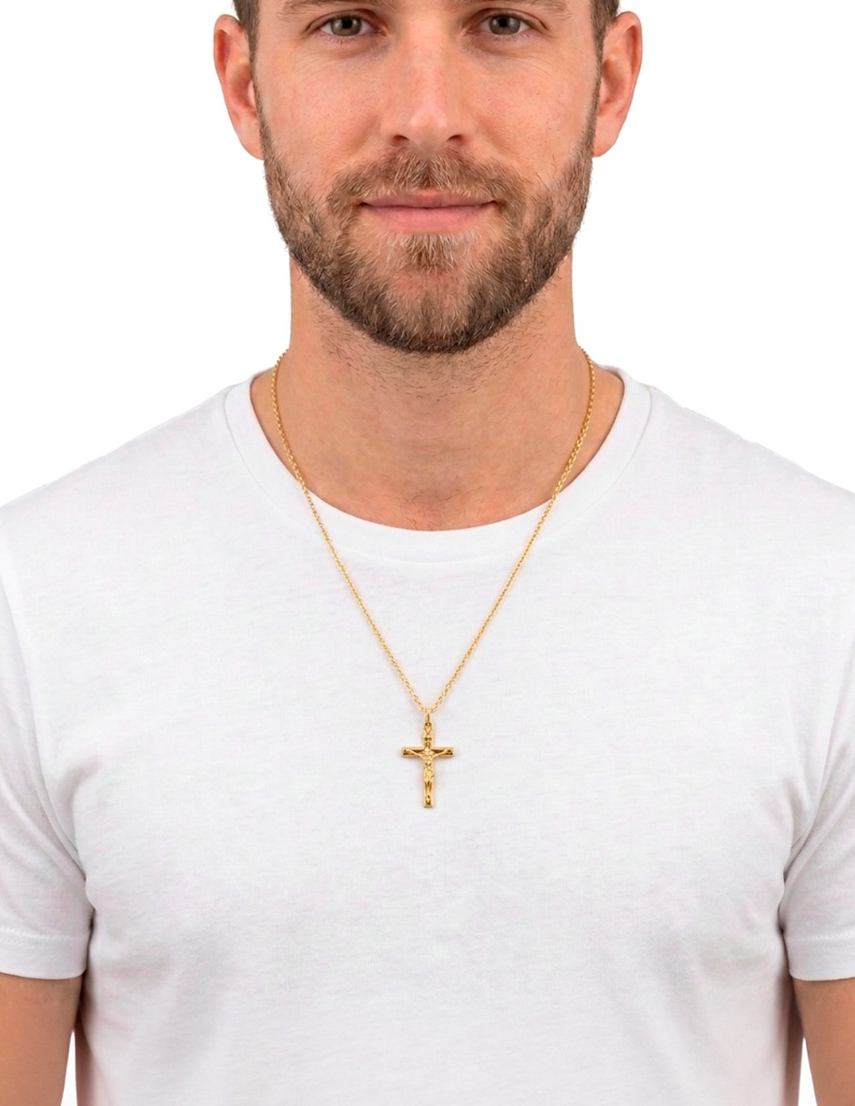 Collar con dije de crucifijo collar cruz jesucristo de acero inoxidable 18 k 3